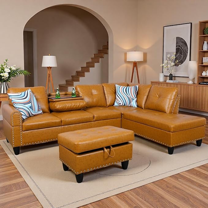 97.5" Yellow Couch L Shaped Couch Set, Modular Sectional Couches