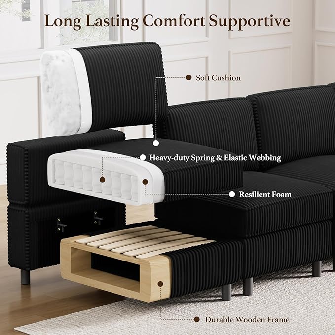 Belffin 114.2" Modular Sectional Sofa Corduroy 7 Seats U Shaped Sofa Couch