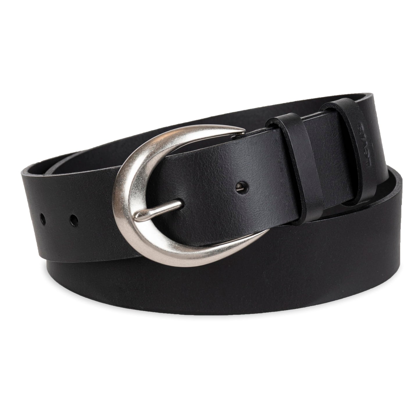 Levi's Women's Casual Soft Leather Jean Belt with Rounded Buckle, Black Loop, Large