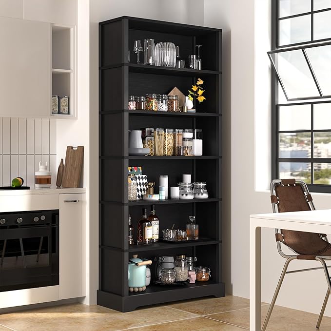 TVU 6-Tier Wooden Bookshelf, 77.2" Tall Farmhouse Style Open Bookcase, 31.5" W