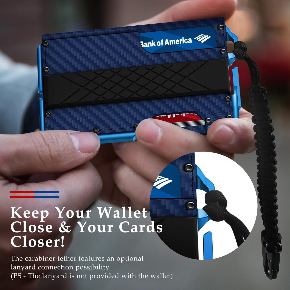 MURADIN Tactical Minimalist Wallet for Men, Slim RFID-Blocking Metal Card Holder, Front Pocket Men’s Leather Dapper Bifold Wallet with Money Clip (Carbon Fiber Blue)