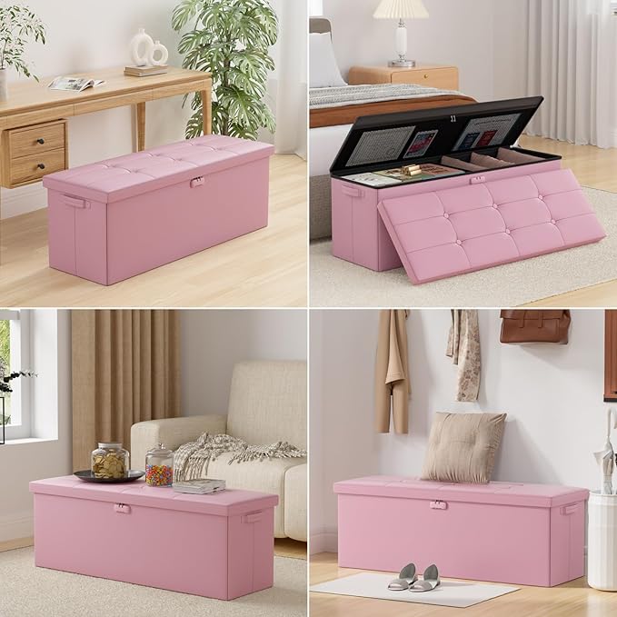 ENGPOW Storage Ottoman, Fireproof Folding Bench
