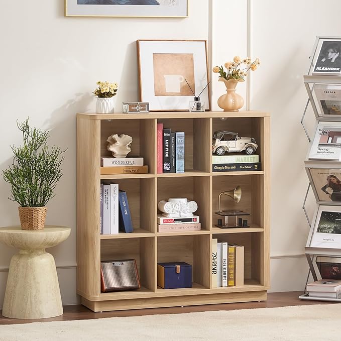 Joaxswe 9 Cube Storage Book Shelf, Modern Floor Standing 3-Tier Cubby Bookcase
