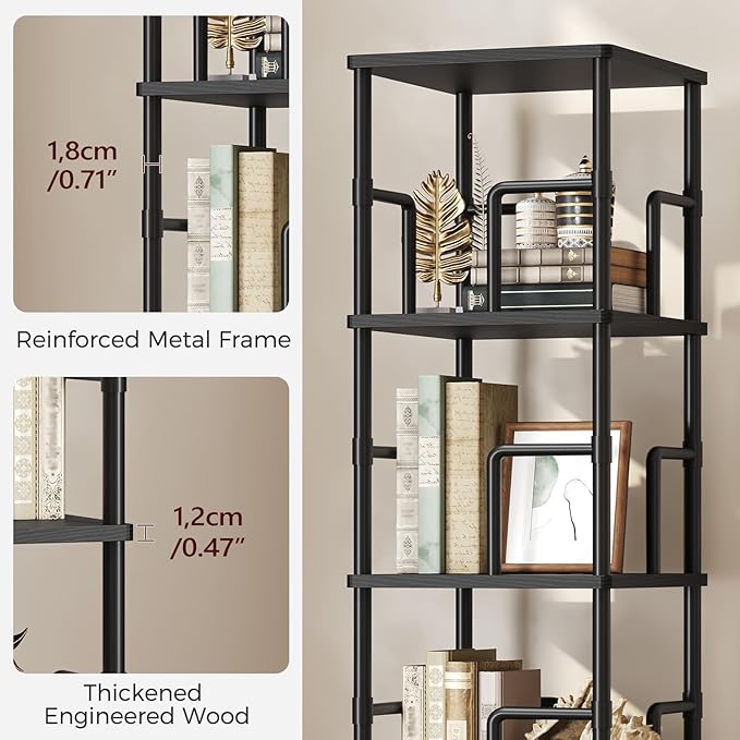 MAHANCRIS 5-Tier Rotating Bookshelf, Freestanding Corner Bookshelf, 360°