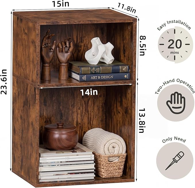 YAHARBO 2 Cube Bookshelf, Horizontal Book Shelf, Small Cubby Bookcase