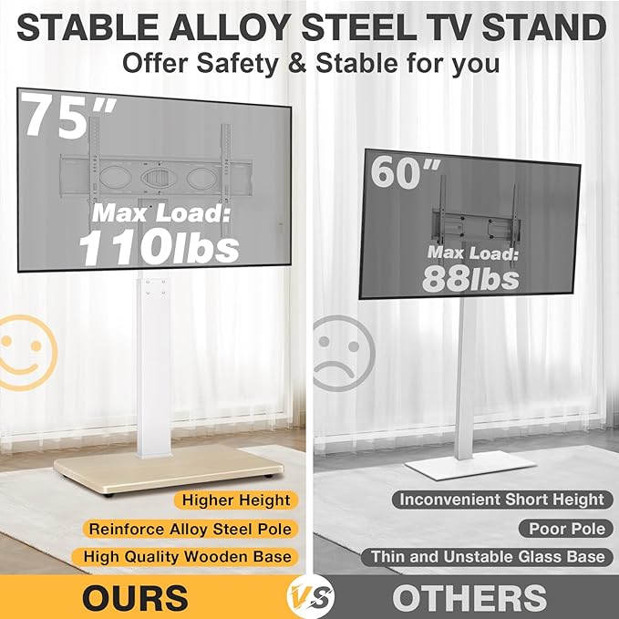 TV Floor Stand for 32-75 Inch Plasma LCD LED OLED Flat Panel or Curved Screen