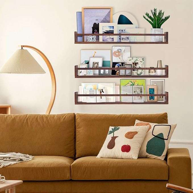 AZSKY Nursery Book Shelves Deep Walnut Wall Mount Floating Book Shelf