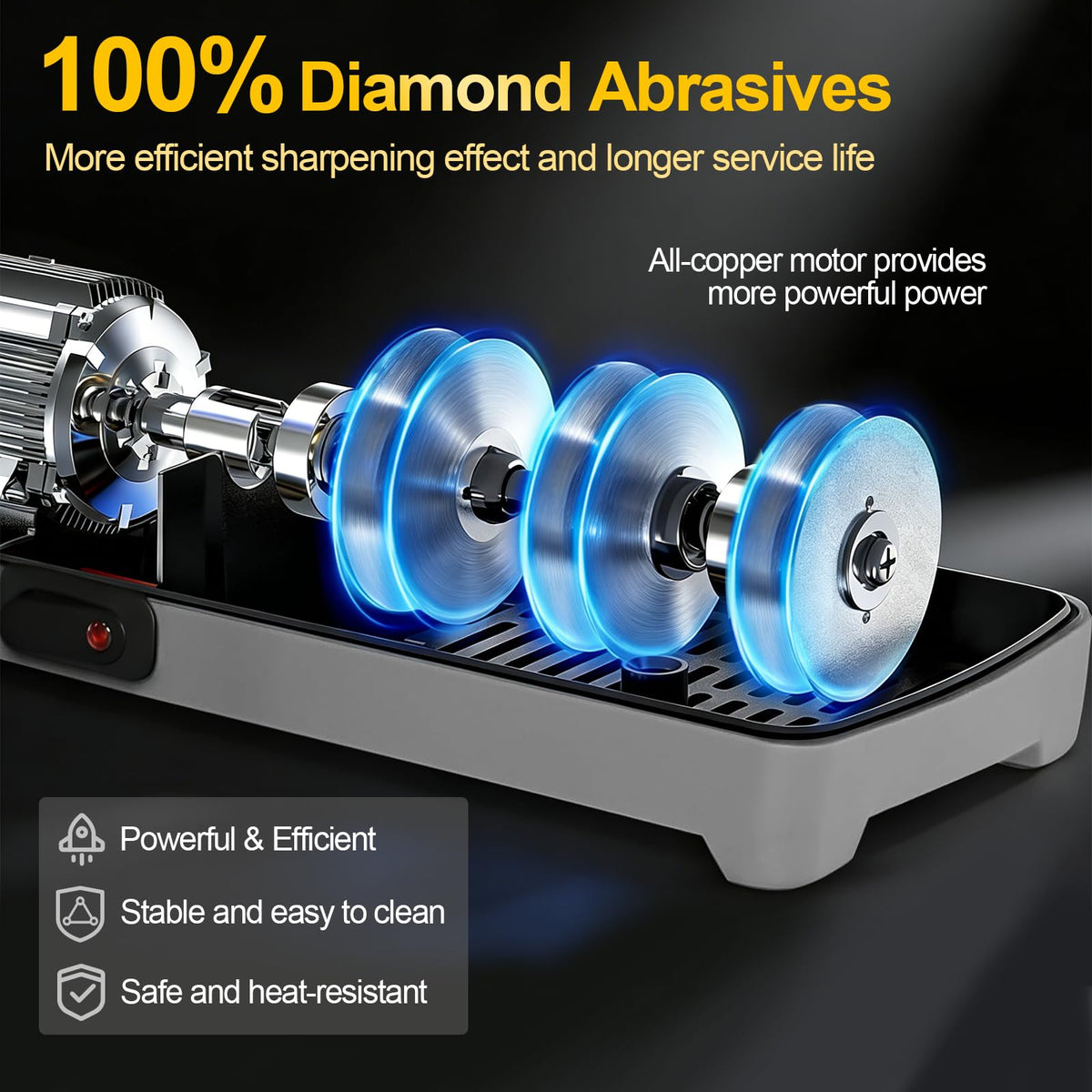 Electric Knife Sharpener for Kitchen – Professional 3-Stage 100% Diamond System with 20° Precision Angle, Fast Sharpening to Restore & Polish Chef Knives(Black)