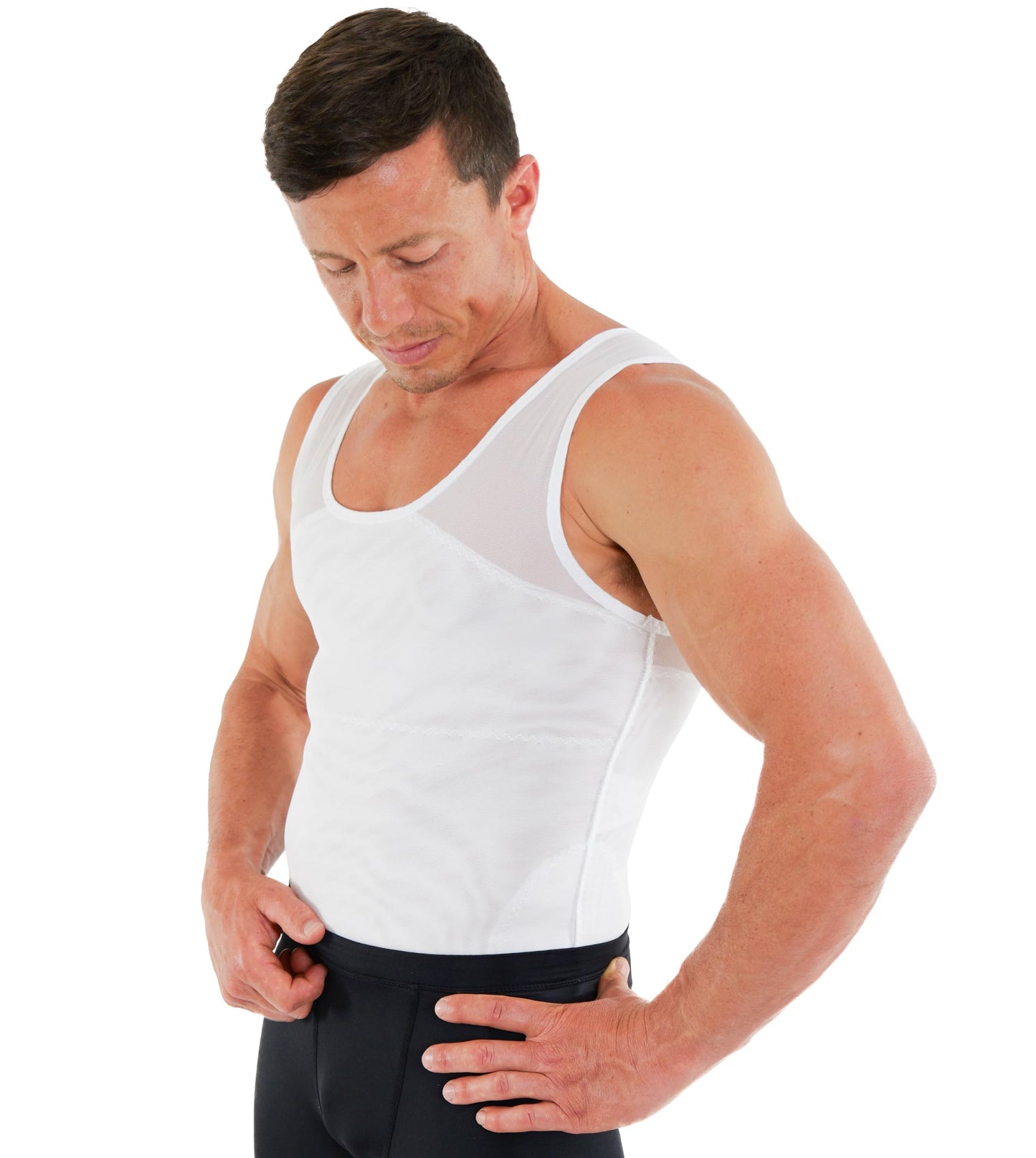 Esteem Apparel Original Men's Chest Compression Shirt to Hide Gynecomastia Slimming Shapewear (White, Large)