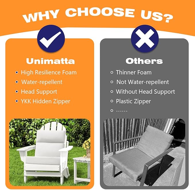 Unimatta Outdoor High Back Chair Cushion Seat Pads, 44 x 21 Inch