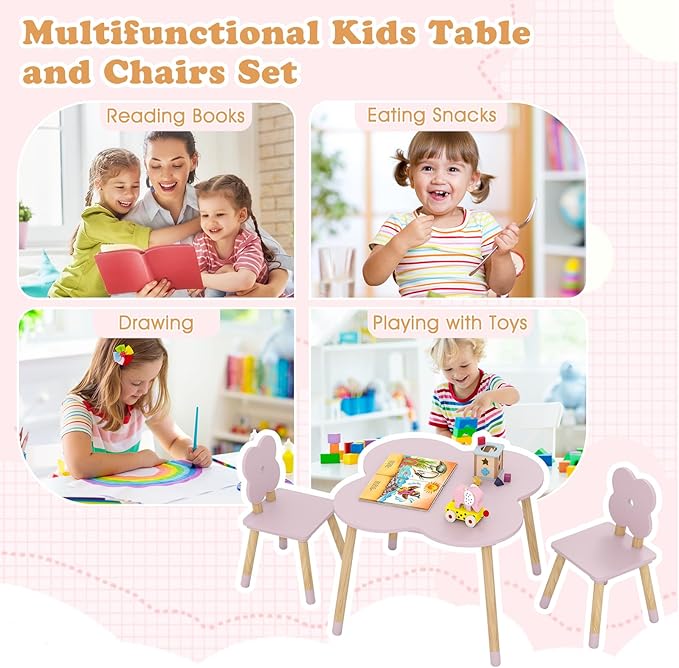 Costzon Kids Table and Chairs, Wooden Toddler Desk Set
