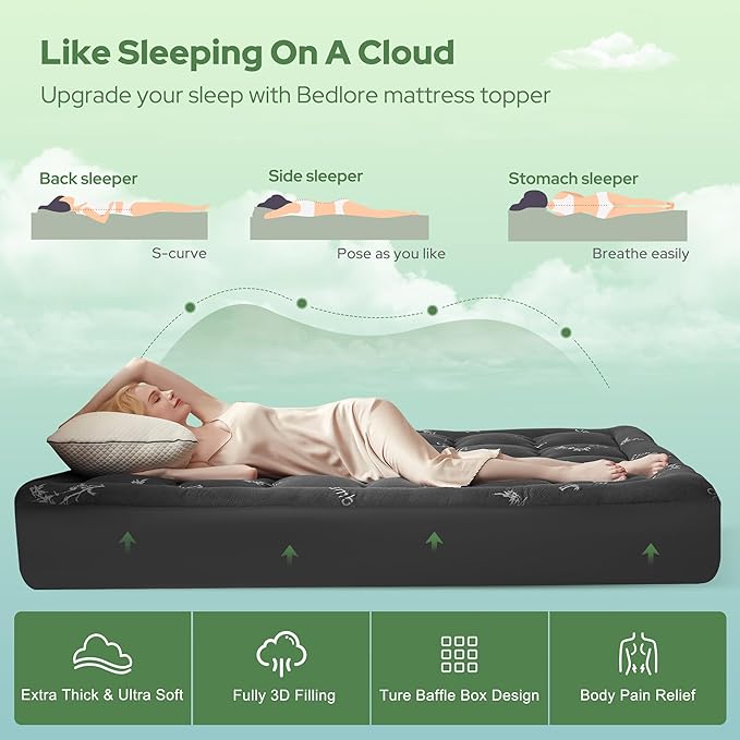 BEDLORE RV Queen Mattress Topper Viscose Derived from Bamboo, Pillow Top
