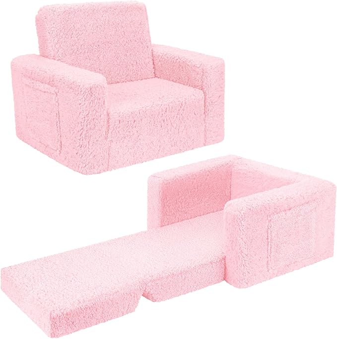 SLIGUY Toddler Couch Convertible Sofa to Lounger Pull Out Couch Sherpa Cover