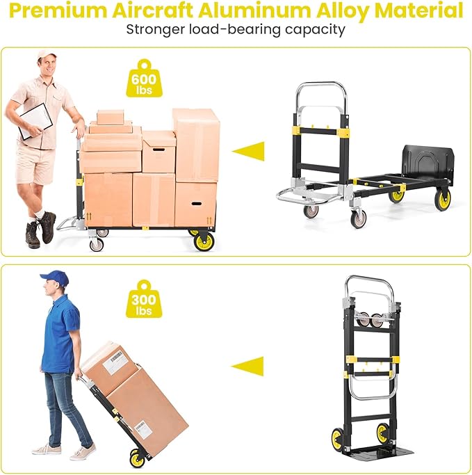3-in-1 Folding Hand Trucks, 600Lbs Convertible Hand Truck Dolly, Heavy Duty