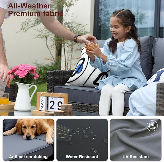 JOYURE 4-Piece Patio Furniture Set, Outdoor Wicker Patio Conversation Set