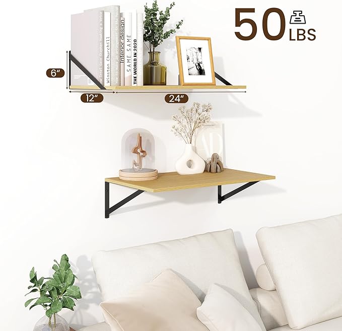 Fun Memories Floating Shelves for Wall, 12 Inch Deep Floating Shelves Set of 2