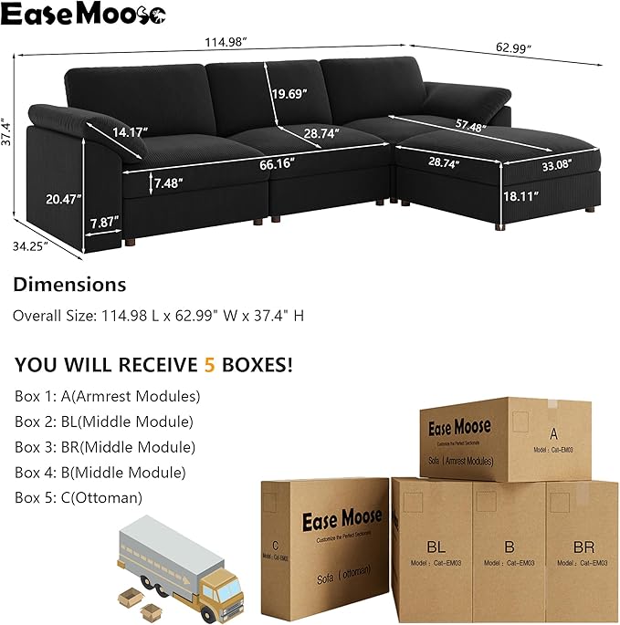 EASE MOOSE Oversized Modular Sectional Sofa, Modern Luxury Large L Shape