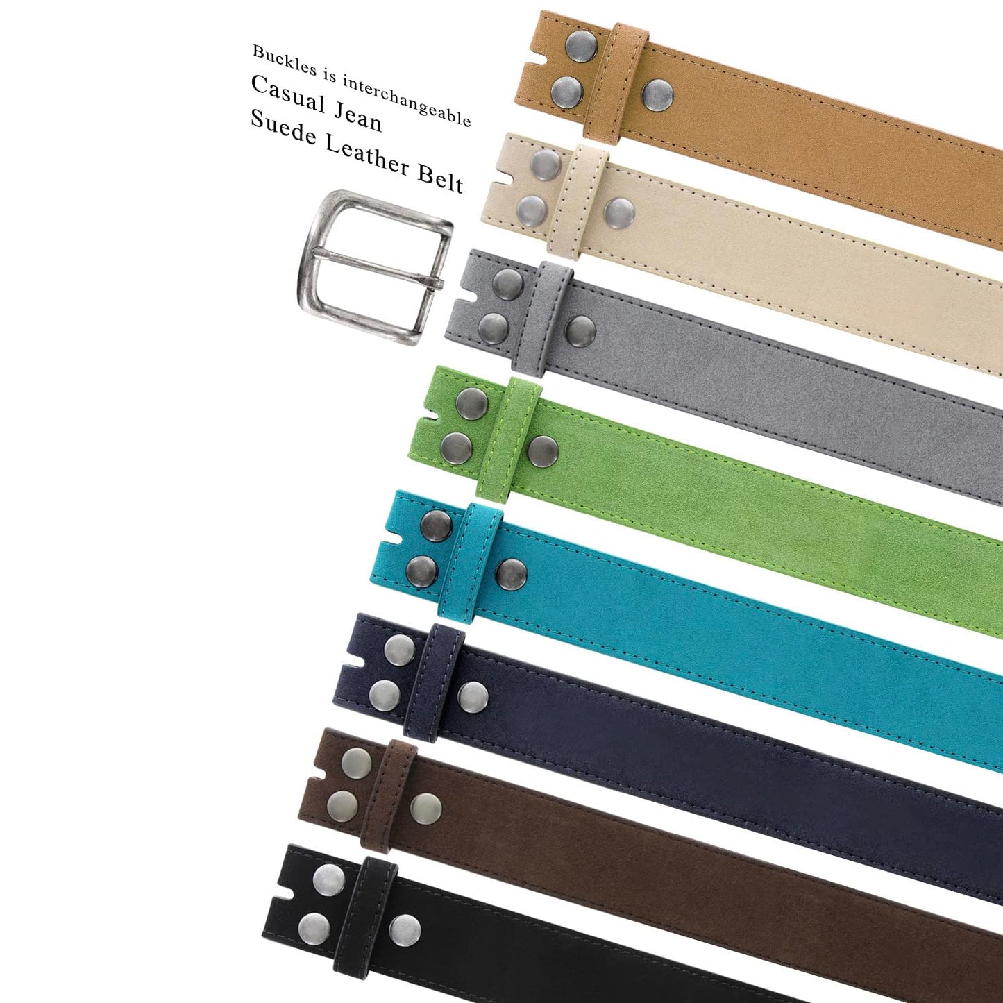 Men's Belt Rounded Edge Heel Bar Buckle Casual Jean Suede Leather Belt 1 1/2" Wide (Taupe, 30)