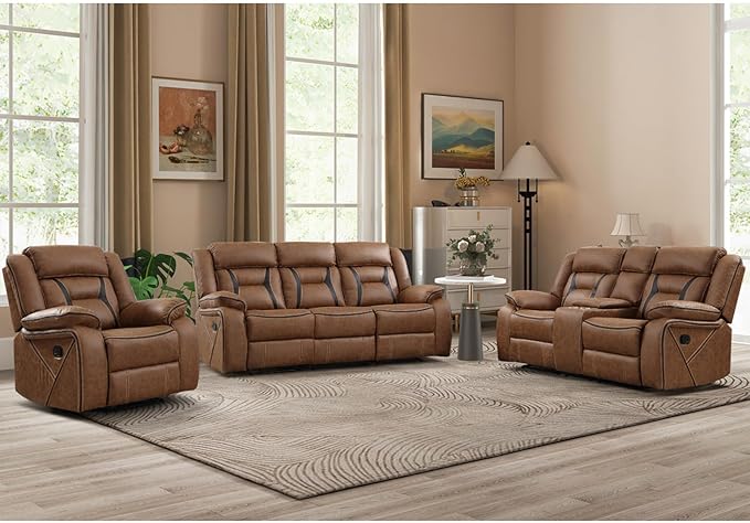 EBELLO Faux Leather Recliner Sofa Furniture Set