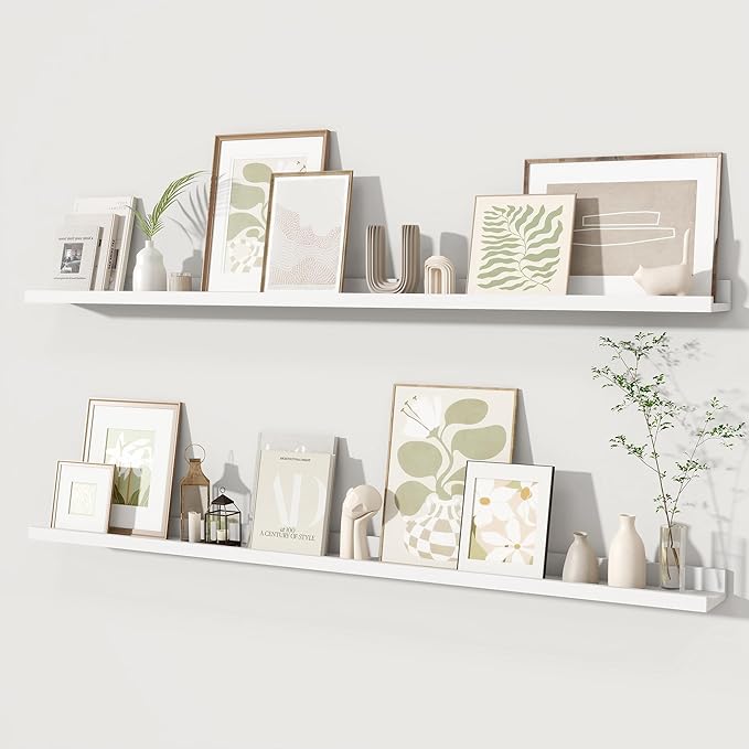 Fun Memories Picture Ledge Shelves Set of 2, 55 Inch Rustic Wall Mounted
