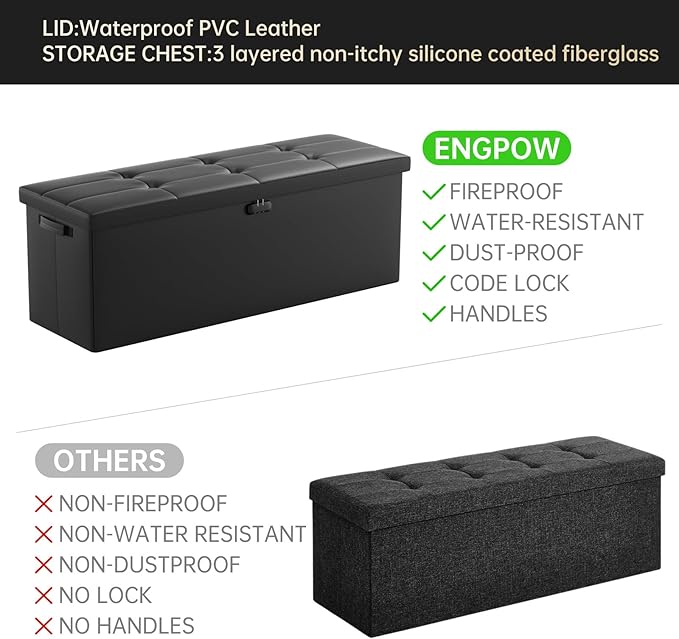 ENGPOW Storage Ottoman, Fireproof Folding Bench