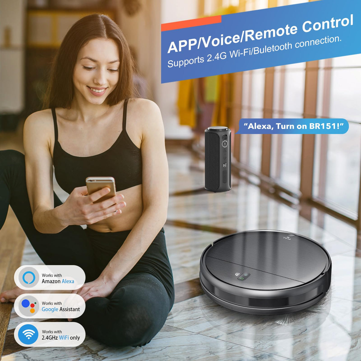 Robot Vacuum and Mop, 2 in 1 Robotic Vacuum Cleaner with Schedule, App/Voice, Slim Mopping Vacuum Robot with Watertank and Dustbin, Self-Charging, Easy of Use, Ideal for Hard Floor, Pet Hair, Carpet