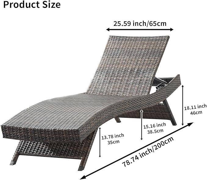 Outdoor Chaise Lounge Chair + Coffee Table Set of 2