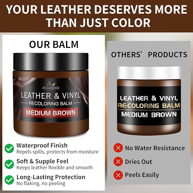 Leather Recoloring Balm and Scratch Repair Kit, Medium Brown Leather Restorer