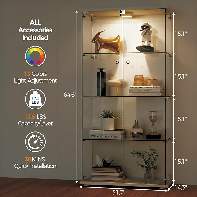 IDEALHOUSE Tempered Glass Display Cabinet