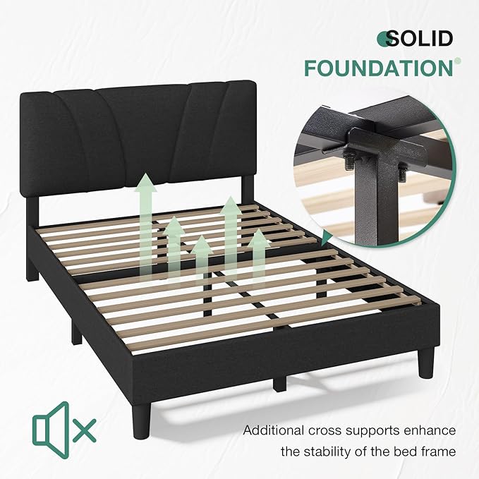 Novilla Queen Bed Frame with Headboard, Bed Frame Queen Size with Wood Slats