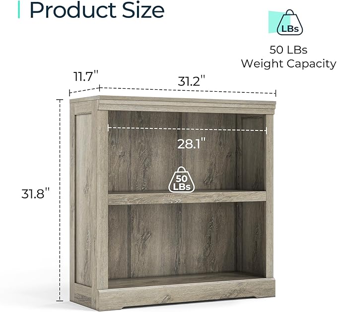 LINSY HOME 2-Tier Bookcase and Bookshelf, Small Wood Display Storage Shelves