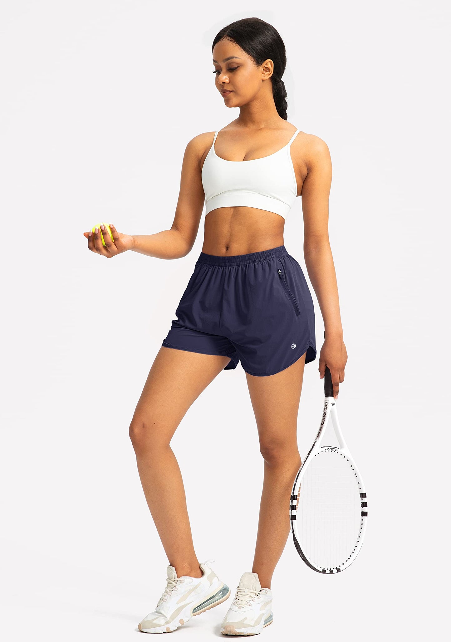 G Gradual Women's Running Shorts with Zipper Pockets Quick Dry Athletic Workout Gym 3" Short Shorts for Women with Comfy Liner (Navy Blue, Large)