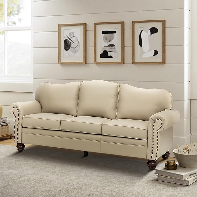 81" Genuine Leather Sofa, Classic 3-Seater Couchs