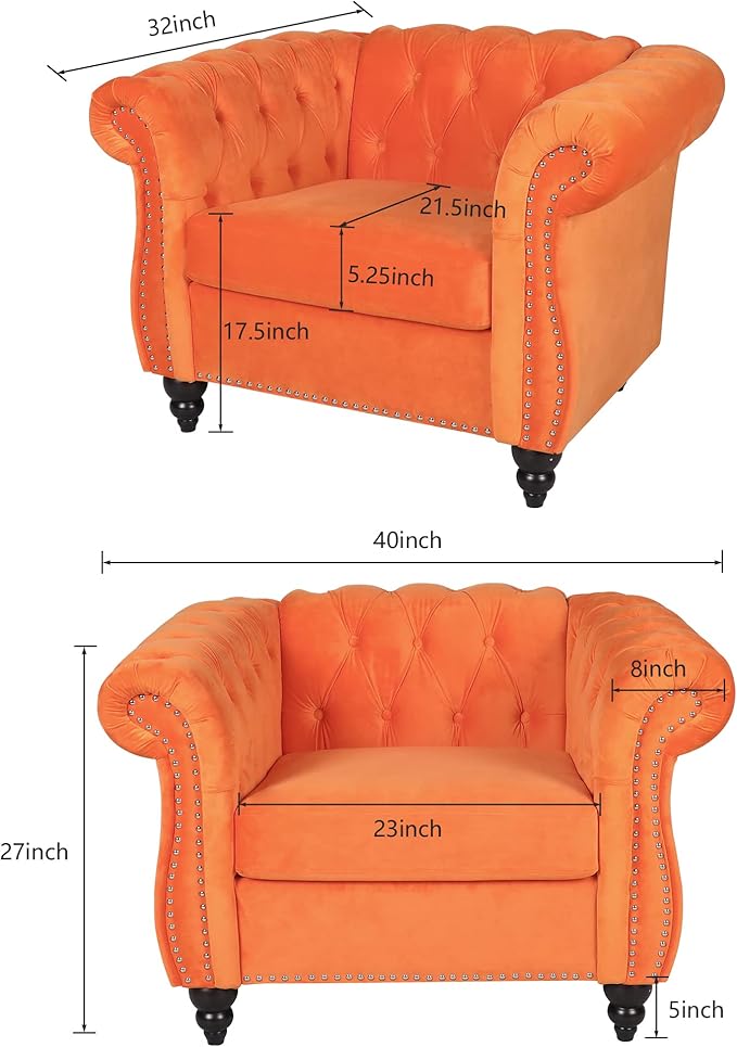 ORRD 2 Piece Living Room Set, Velvet Chesterfield Sofa Loveseat Couch Chair