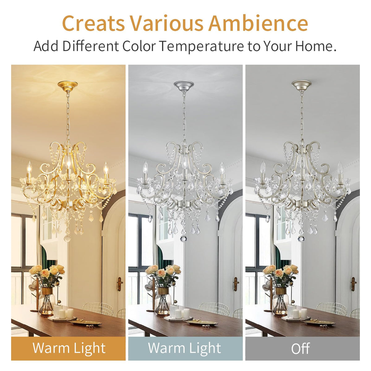 Crystal Chandelier, 5-Light Modern Chandelier for Dining Room Light Fixture, Nickel Finish Pendant Ceiling Light Fixture, Modern Candle Chandelier for Living Room Kitchen Island Entryway Bedroom