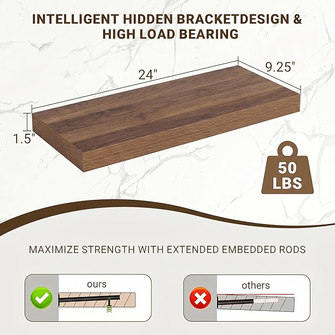 Acovy 24 Inch Floating Shelves, Wooden Shelves