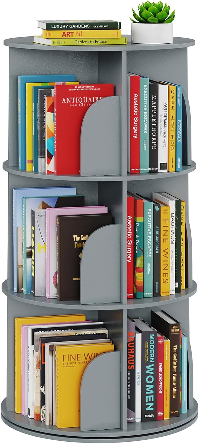 SpaceAid 3 Tier Rotating Bookshelf Tower, Spinning Bookcase Lazy Susan