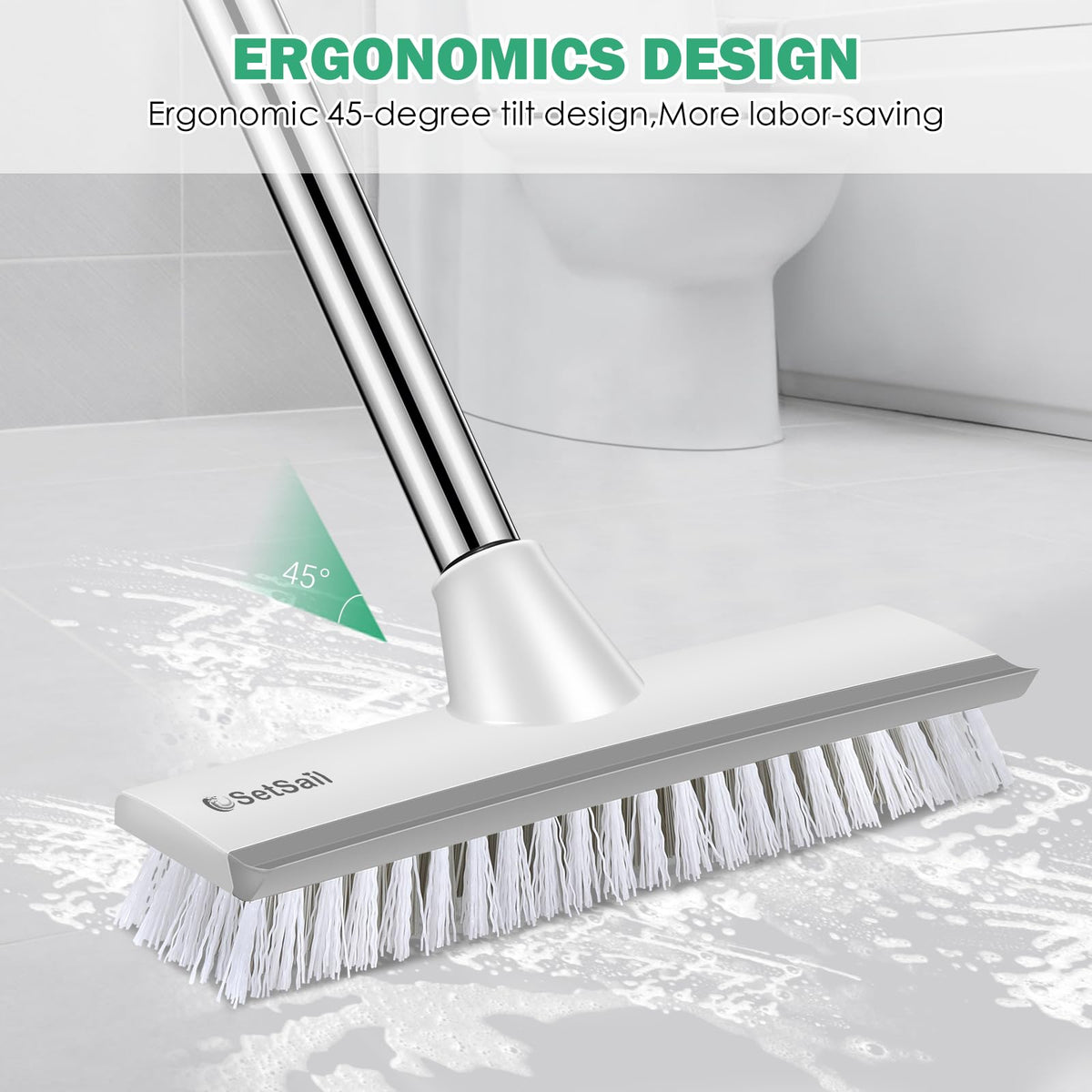 SetSail Floor Scrub Brush with 51-Inch Long Adjustable Handle 2 in 1 Scrape Brush Stiff Bristle Floor Scrubber for Cleaning Shower Bathroom Garage Kitchen Wall Deck Tub Tile