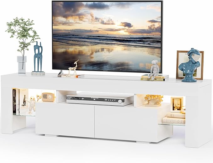 JUMMICO TV Stand with LED Lights, Modern Entertainment Center Media and Open