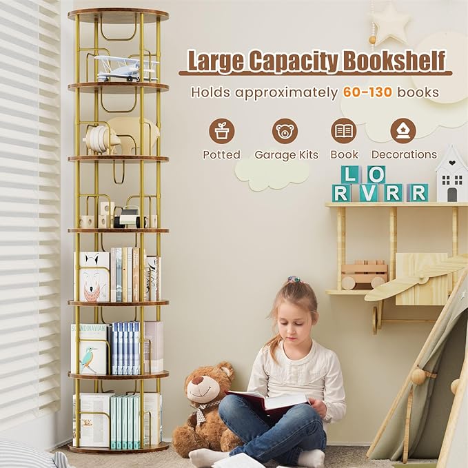 ALLSTAND 6 Tier Rotating Bookshelf, 360 ° Display Stackable Spinning Bookshelf