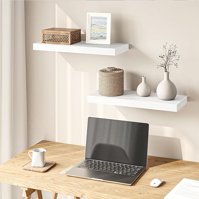 Fixwal Floating Shelves for Wall, 15.7" Wood Wall Mounted Shelves for Living