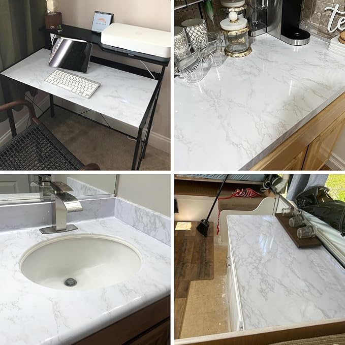 practicalWs White/Grey Marble Contact Paper 23.6" x 118", Marble Wallpaper Peel