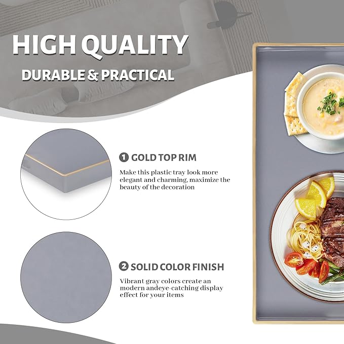 MAONAME Gray Serving Tray with Handles, Modern Grey Decorative Tray