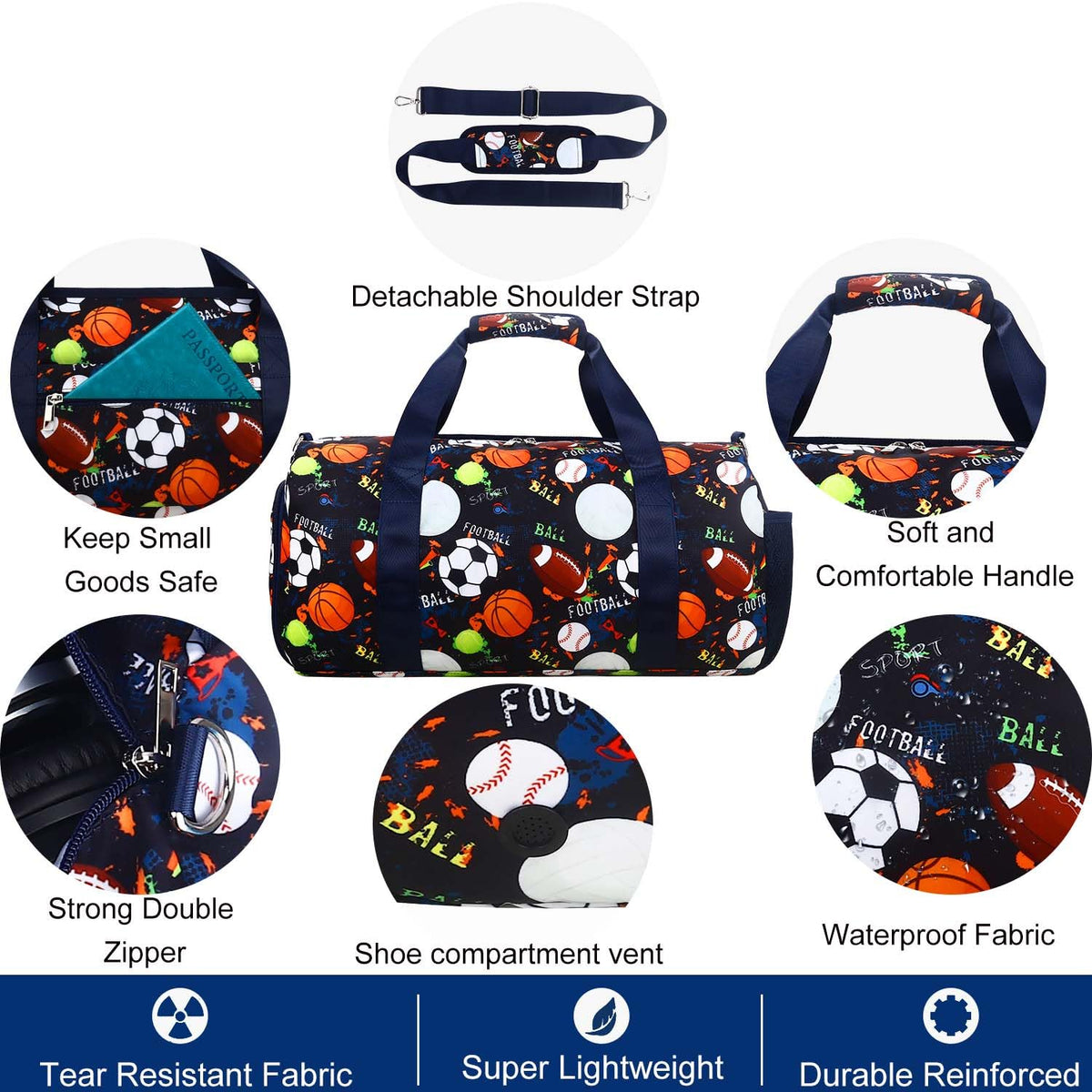 Gym Travel Duffle Bag for Boys - Gymnastics Sports Dance Bag with Shoe Compartment & Wet Pocket Football Kids Travel Bag Teens Weekender Sleepover Carry
