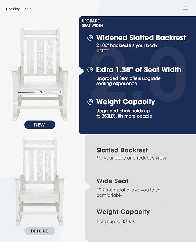 KINGYES Oversized Outdoor Rocking Chair Set of 6, All-Weather Patio Rocking