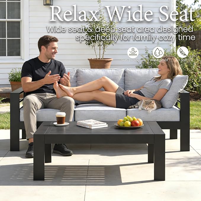 LayinSun Outdoor Aluminum Furniture Set, 4 Pieces Patio Sectional Conversation