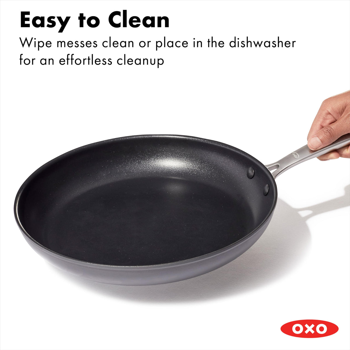 OXO Enhanced 12" Frying Pan Skillet, PFAS-Free Ceramic Nonstick, Durable Hard Anodized Cookware, Scratch Resistant, Stainless Steel Handle, Good Grips, Dishwasher & Oven safe, Black