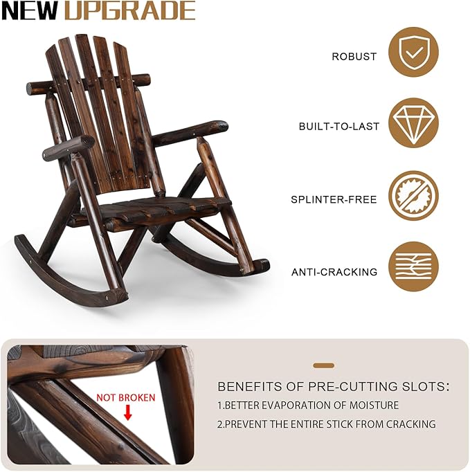 Outvita Wooden Rocking Chair Set of 2, Fir Log Adirondack Rocker, Outdoor Wood