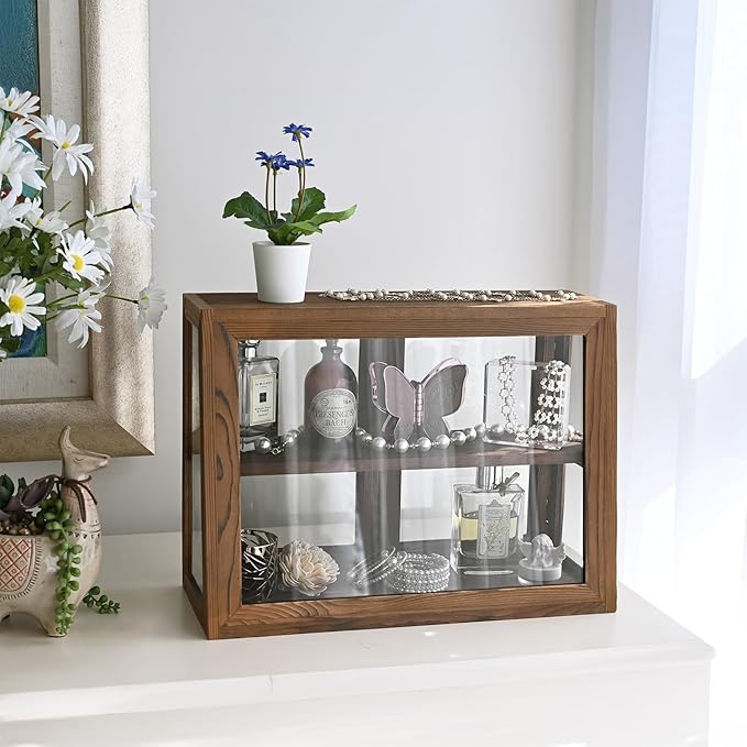 MOOCA Wood and Glass Display Case, Double Door