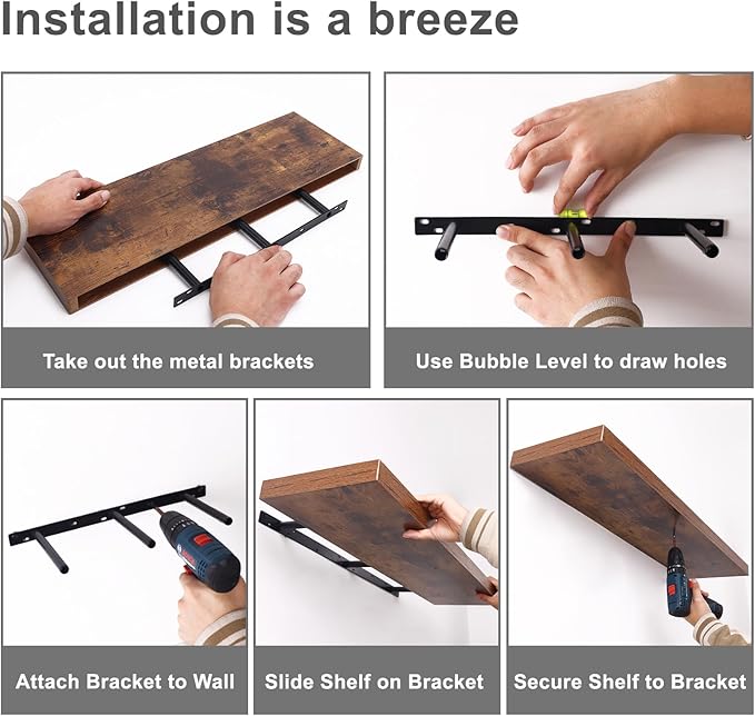 Fixwal Wood Floating Shelves for Wall, Bathroom and Kitchen, Wall Shelves for